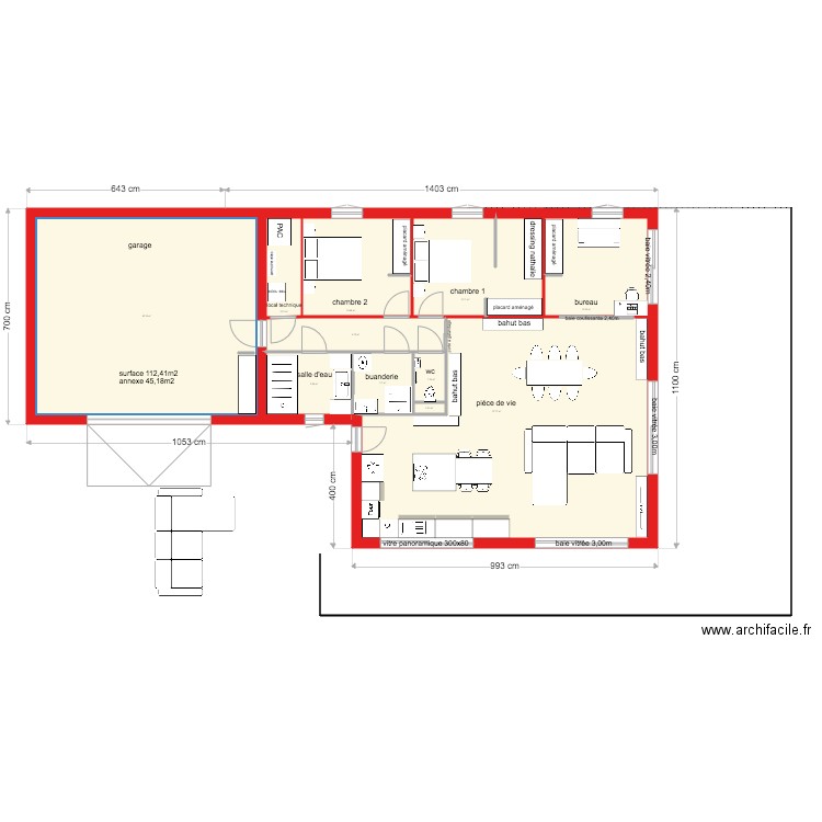 plan simplifié entrée cuisine 112m2. Plan de 0 pièce et 0 m2