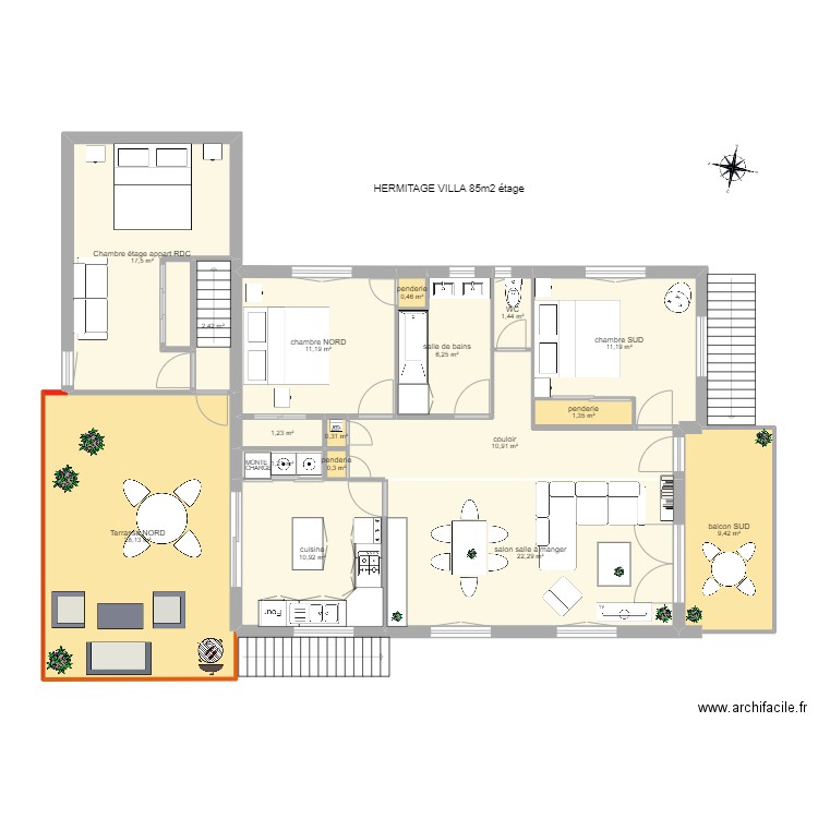 Hermitage villa. Plan de 17 pièces et 137 m2