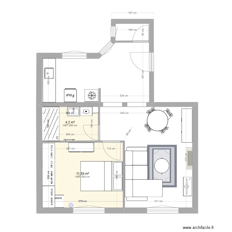 SCI MAM SALLE DE BAIN CHAMBRE canape 2. Plan de 2 pièces et 16 m2