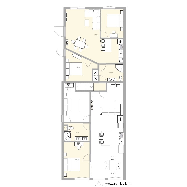 boucherie rdc basic. Plan de 8 pièces et 84 m2