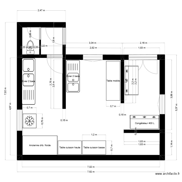 Cuisine Isabelle. Plan de 1 pièce et 3 m2