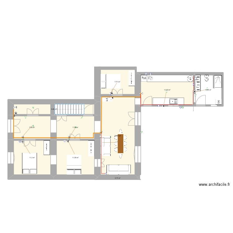 pueblo 2. Plan de 10 pièces et 98 m2