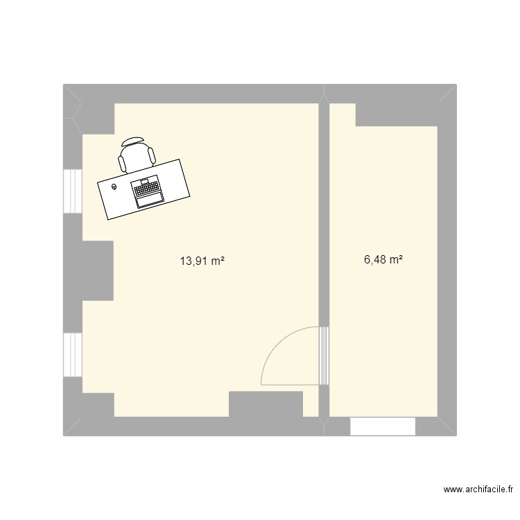 BUREAU MAURINE. Plan de 2 pièces et 20 m2