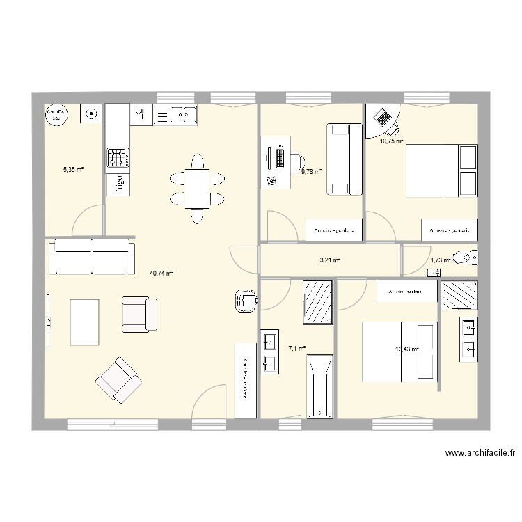 1 etage 4 chbres RDC. Plan de 8 pièces et 92 m2