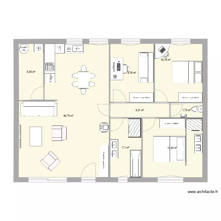1 etage 4 chbres RDC. Plan de 