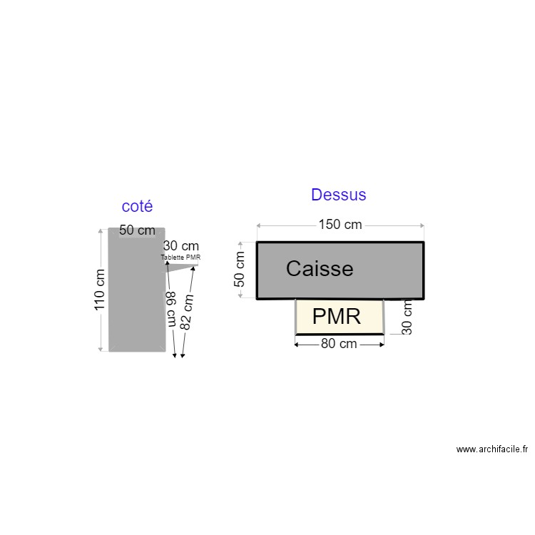 Caisse  FDJ. Plan de 3 pièces et 1 m2