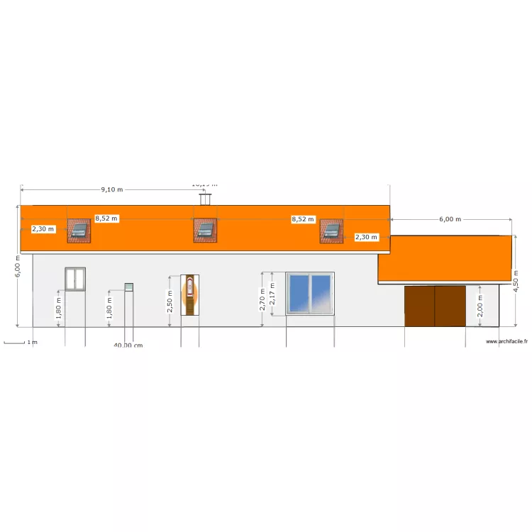 Facade Sud Est 100&eacute;. Plan de 