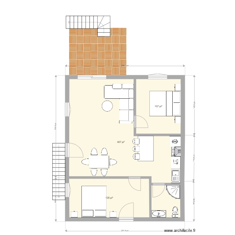 242 2eme plans. Plan de 3 pièces et 60 m2