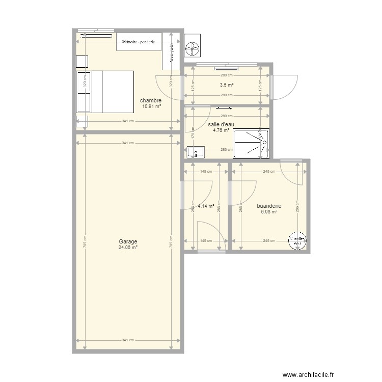 Chambre garage plan 02. Plan de 6 pièces et 54 m2