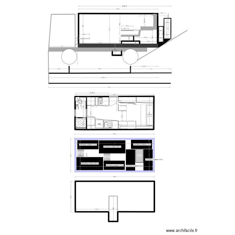 cellule lit fixe. Plan de 10 pièces et 46 m2