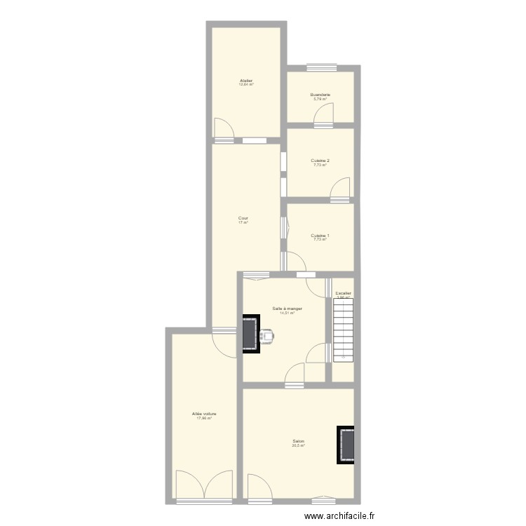 Plan de base maison. Plan de 21 pièces et 233 m2