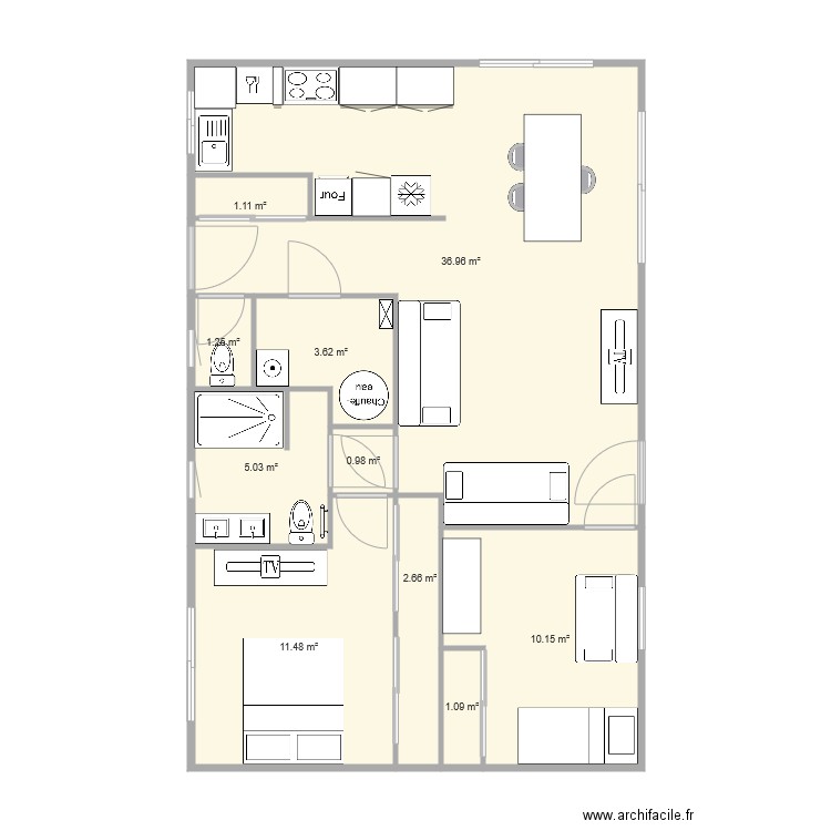 maison 77 au sol avec 2 chambres. Plan de 0 pièce et 0 m2