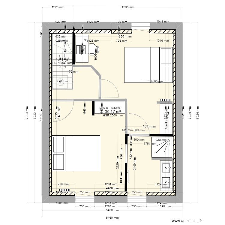 Niort 1. Plan de 3 pièces et 66 m2