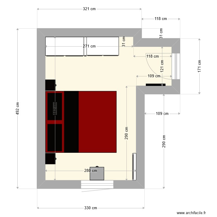 145gfrd. Plan de 1 pièce et 14 m2