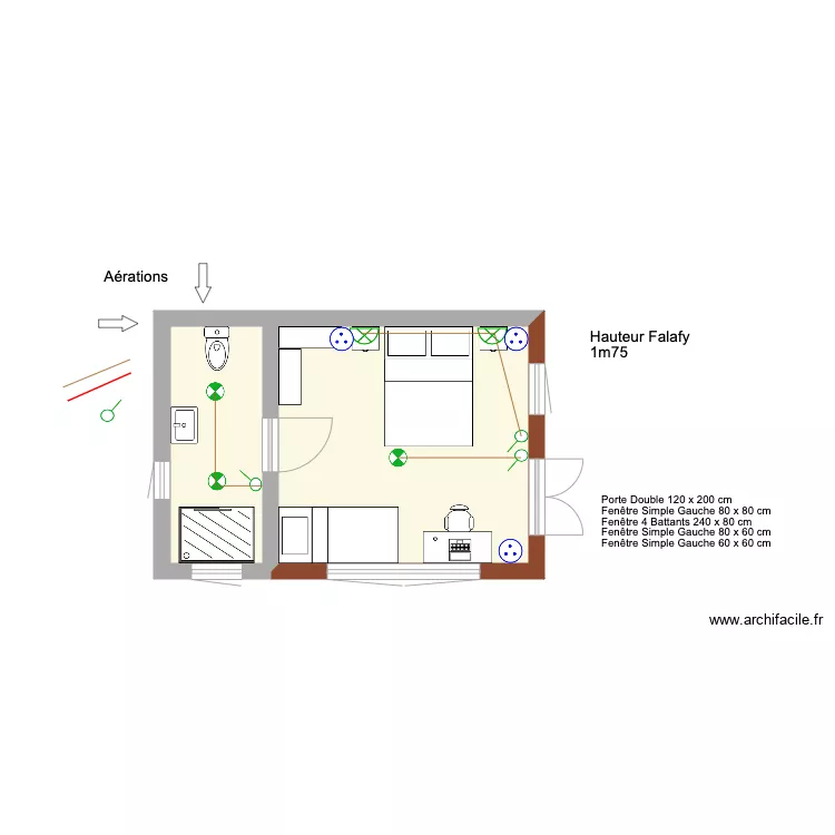 Chambre sous Terrasse. Plan de 