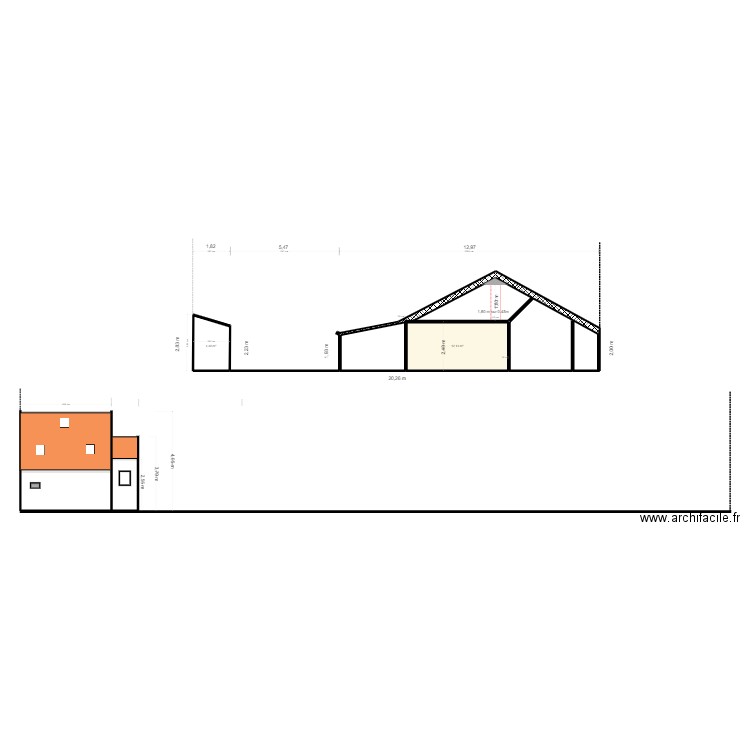 plan de coupe test. Plan de 2 pièces et 17 m2