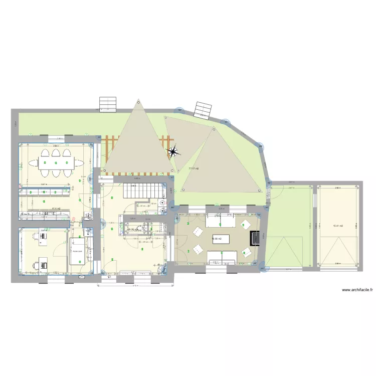 RDC cuisine Salon 3 acces bureau. Plan de 