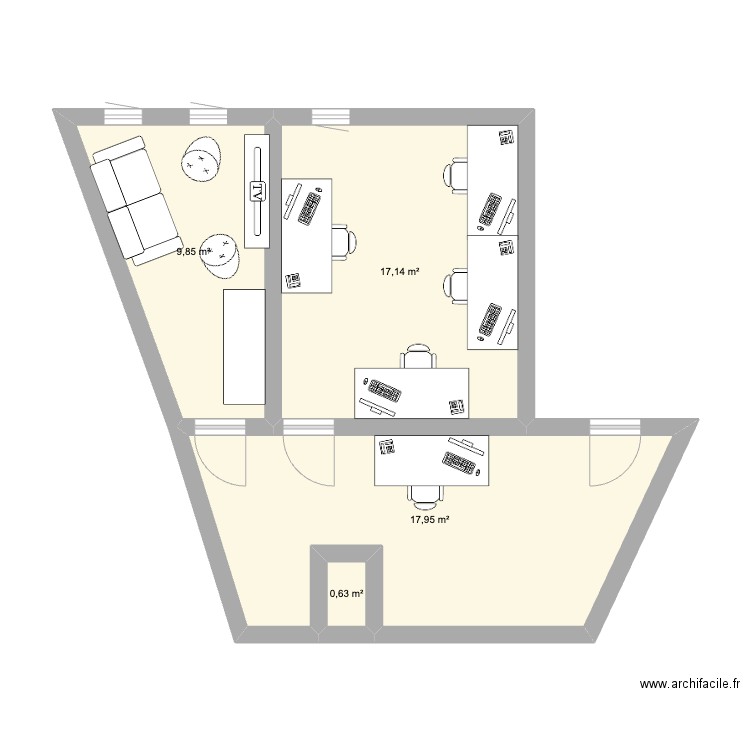 LOCAUX MADELEINE. Plan de 4 pièces et 46 m2