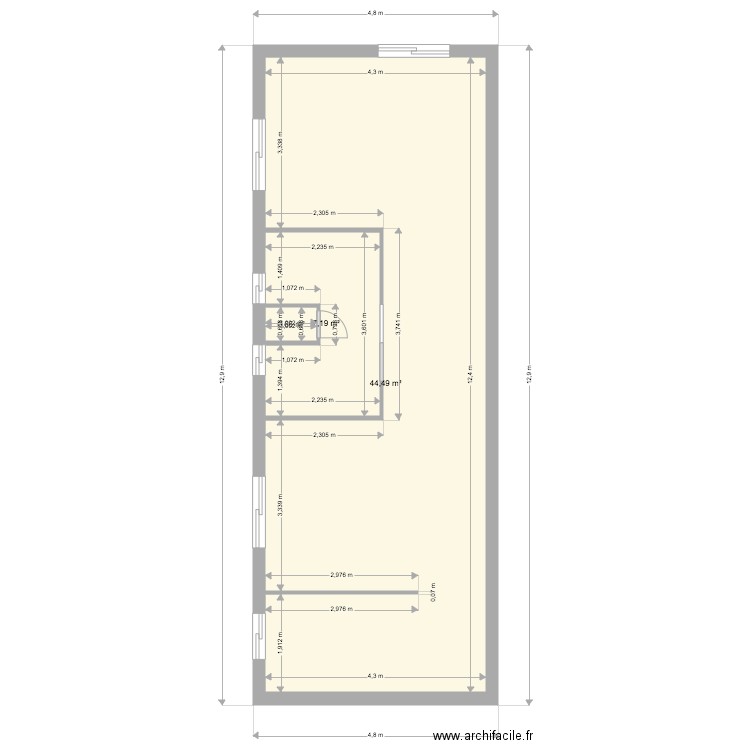 karim diderot étage 3 . Plan de 3 pièces et 52 m2