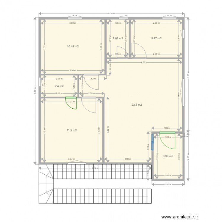 Plan étage bis PK 18. Plan de 7 pièces et 60 m2