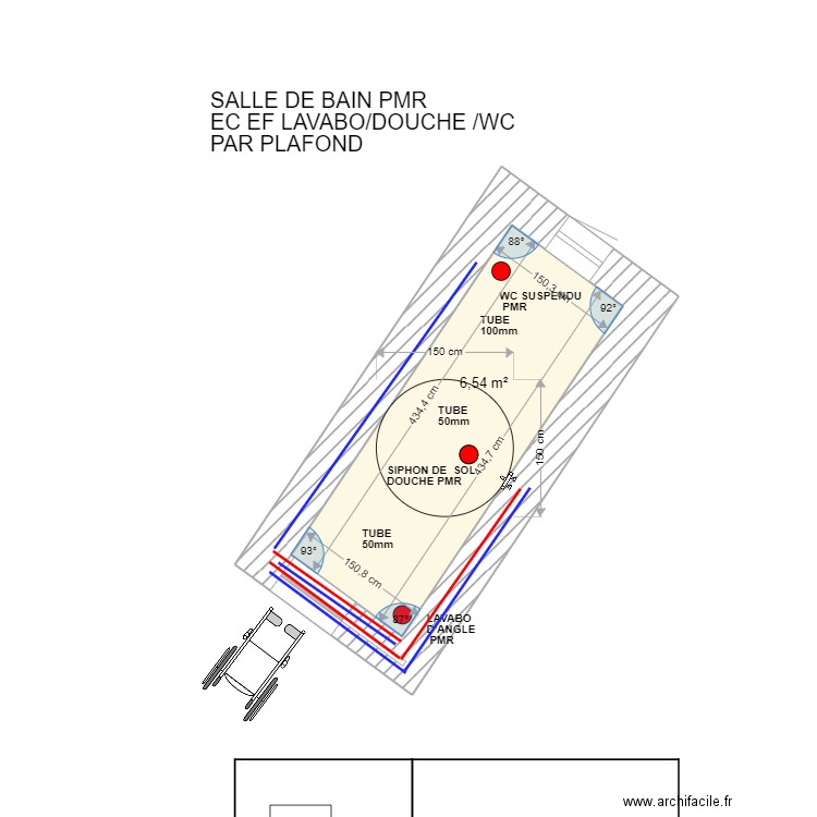 SALLE DE BAIN RESEAU EF EC  . Plan de 1 pièce et 7 m2