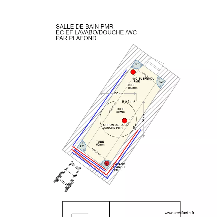 SALLE DE BAIN RESEAU EF EC  . Plan de 