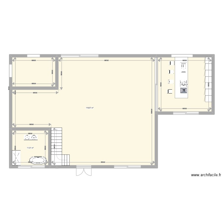 Plan sur sur n. Plan de 3 pièces et 155 m2