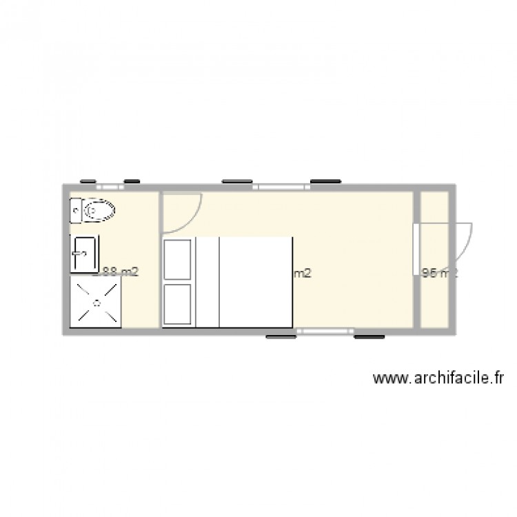 sdb bois brut  lit double. Plan de 0 pièce et 0 m2