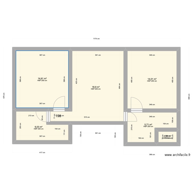 Mesures Amis. Plan de 6 pièces et 60 m2