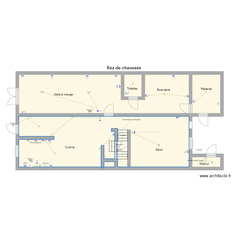 rez de chaussee. Plan de 5 pièces et 112 m2