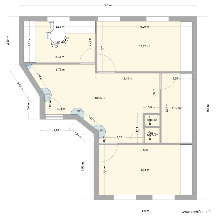 devolfe Dennetière. Plan de 7 pièces et 63 m2