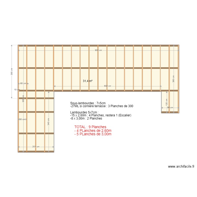 Hauteur Lezarde Deck 50cm. Plan de 1 pièce et 31 m2