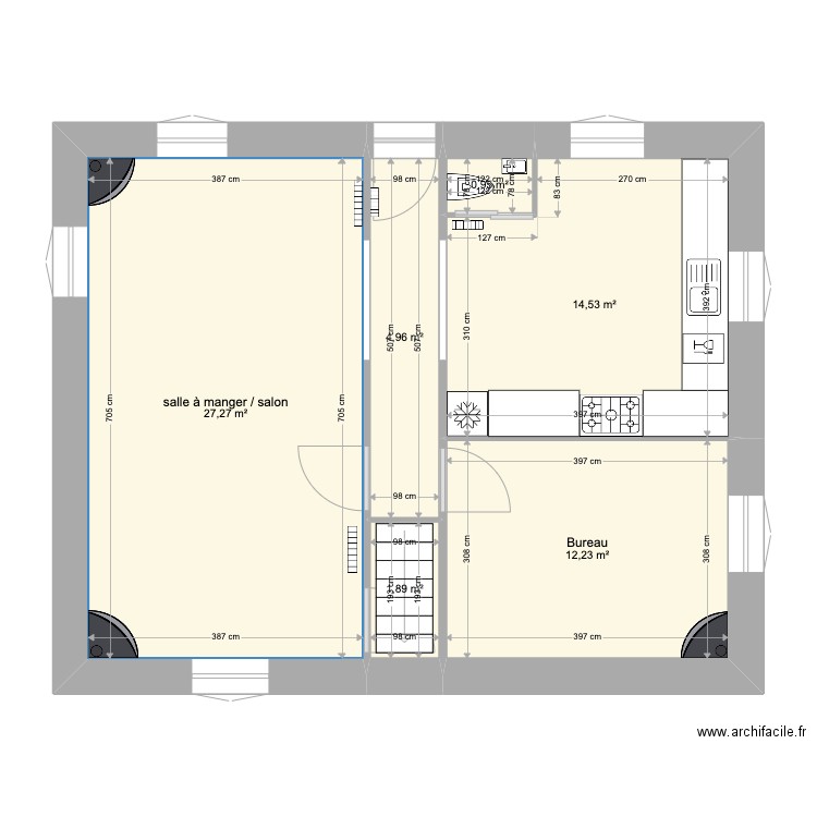 Plan RDC Sophie -  aménagé version 2. Plan de 6 pièces et 62 m2