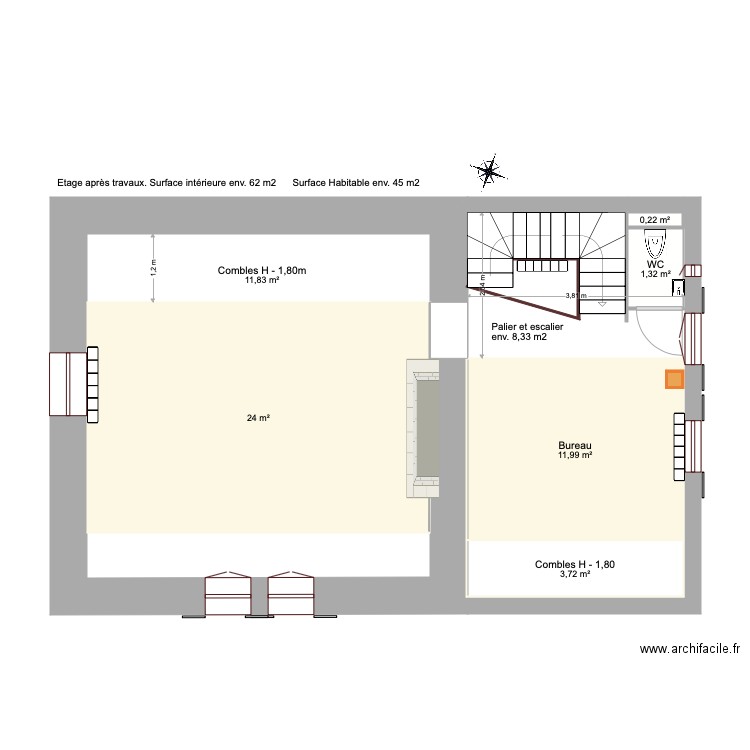 Meaulne Etage après travaux. Plan de 0 pièce et 0 m2