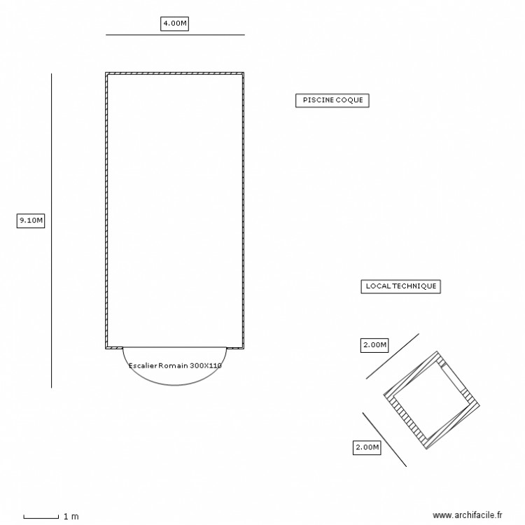  plan masse piscine coque et local technique. Plan de 0 pièce et 0 m2