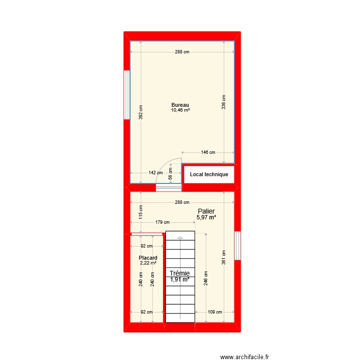 Combles. Plan de 5 pièces et 21 m2