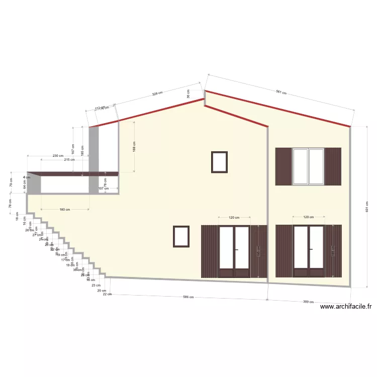 Façade sud est avec porte fenêtre . Plan de Façade sud est avec porte fenêtre . Plan de