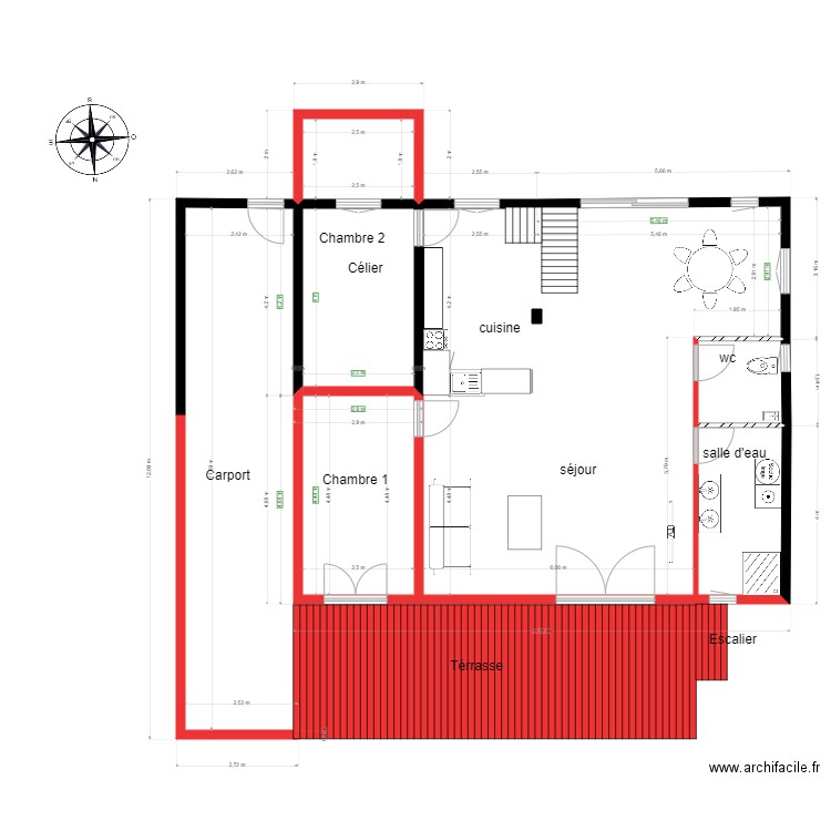 chalet 63 projet refait. Plan de 3 pièces et 25 m2