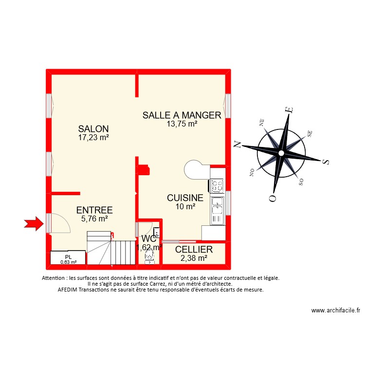 BI9996 rdc. Plan de 11 pièces et 55 m2