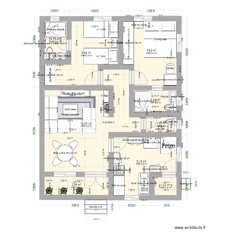 PLAN APPARTEMENT ROY1. Plan de 9 pièces et 60 m2