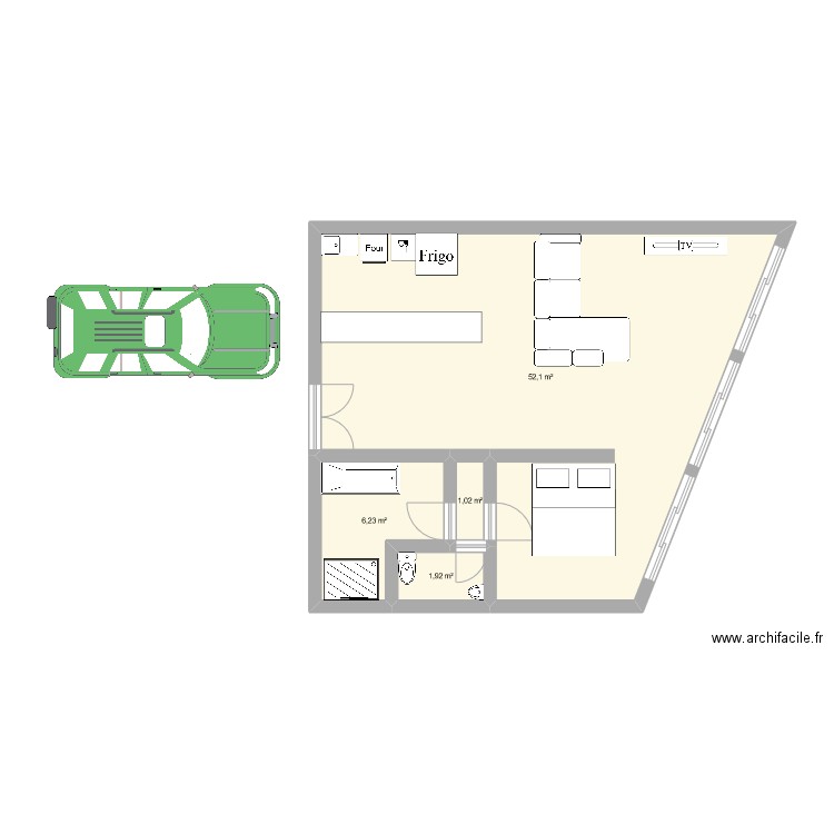 TONTON. Plan de 4 pièces et 61 m2