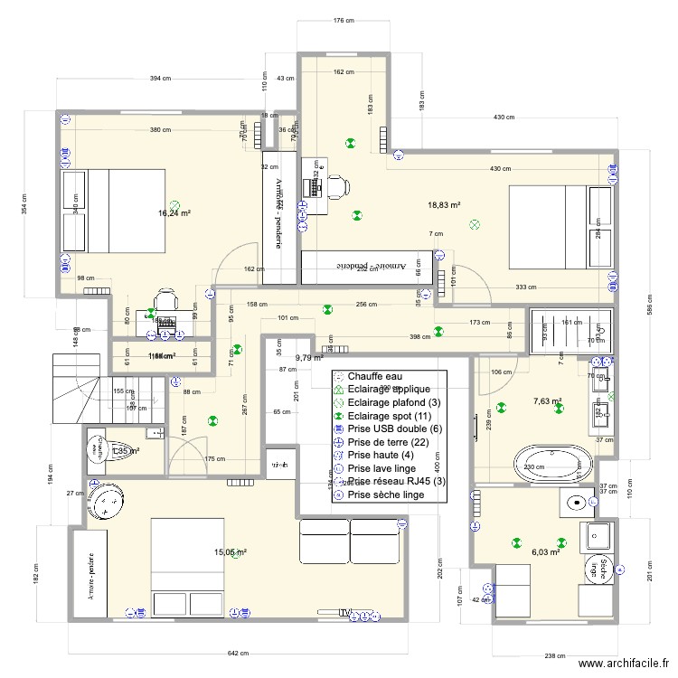 Pornichet 1er Base V1. Plan de 8 pièces et 76 m2