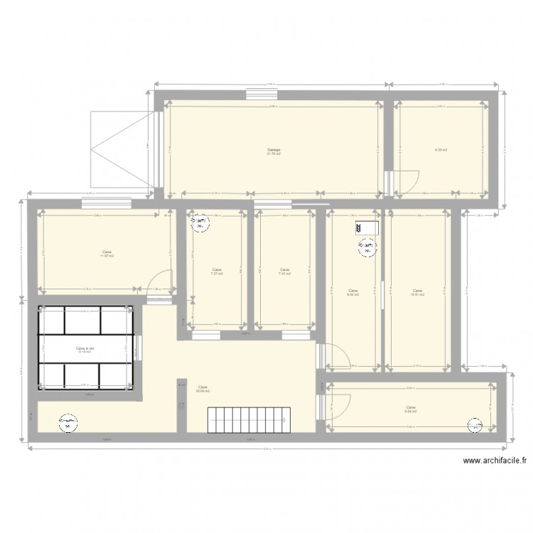 Plan sous-sol situation existante. Plan de 10 pièces et 115 m2