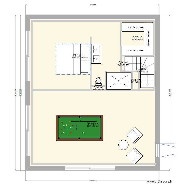 tard étage. Plan de 7 pièces et 62 m2