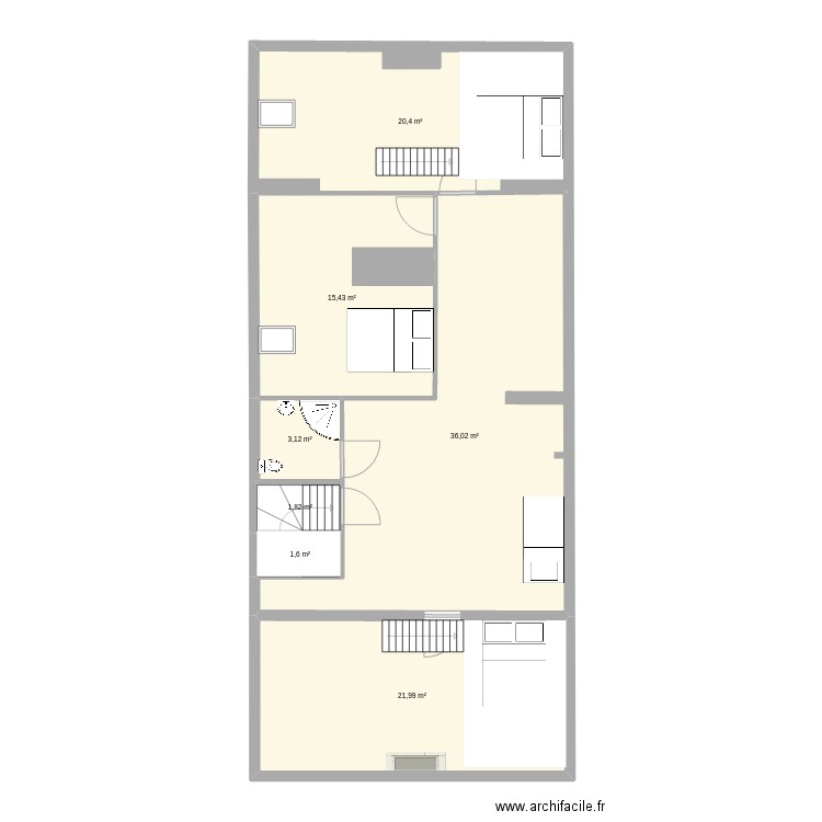 Vergies haut opt ch cote SdB. Plan de 7 pièces et 100 m2