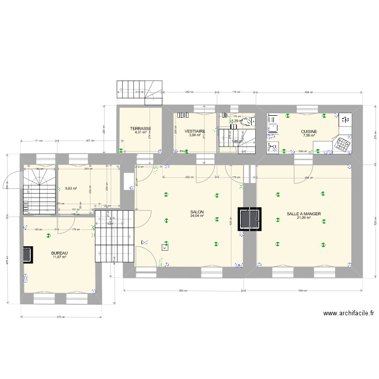 PLANRDC4. Plan de 9 pièces et 86 m2