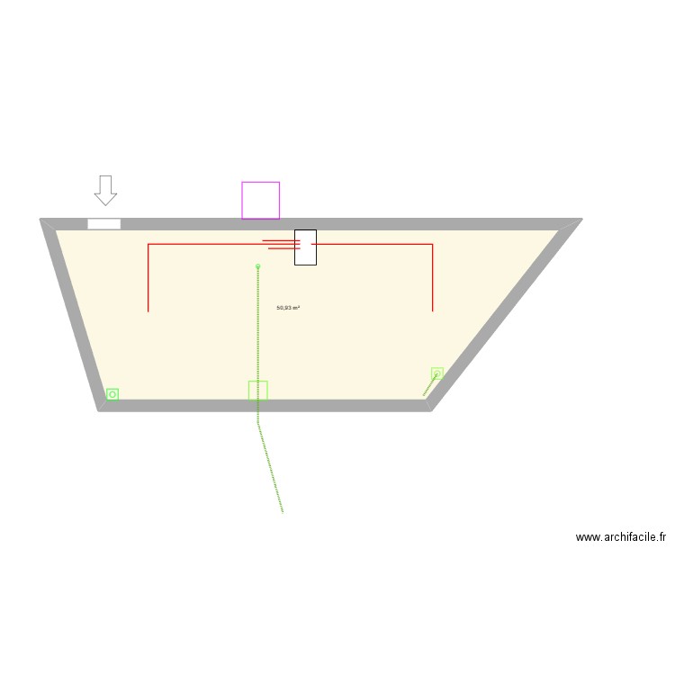 voliere. Plan de 1 pièce et 51 m2