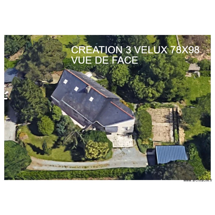 vue de face avec 3 velux 78x98. Plan de 0 pièce et 0 m2