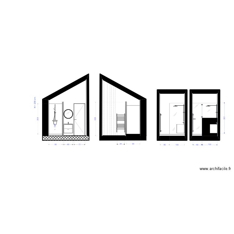 COUPE SDB VALREAS R2. Plan de 2 pièces et 9 m2