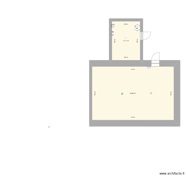 nadaillac elec sous sol. Plan de 2 pièces et 55 m2